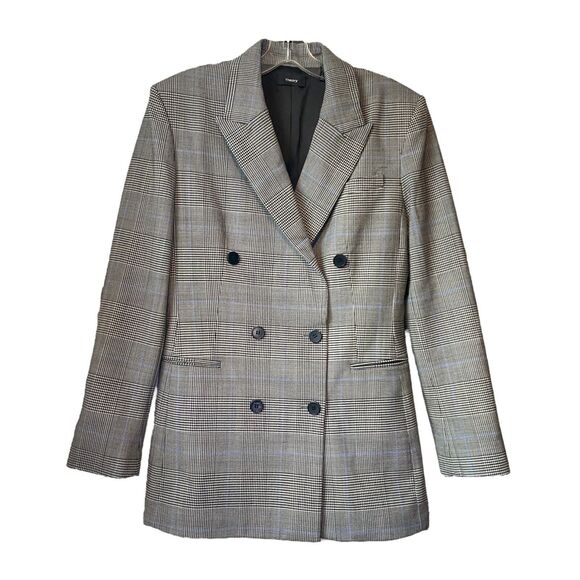 Theory Power Portland Windowpane Plaid Double-Breasted Wool Blazer Size 12 - Picture 4 of 9